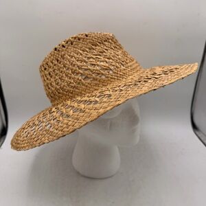Woven Straw Floppy Sun Hat – Natural Open Weave – Wide Brim Beach / Garden Hat